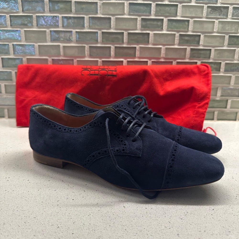 Carolina Herrera Shoes - Size 38 Leather Suede Navy Blue